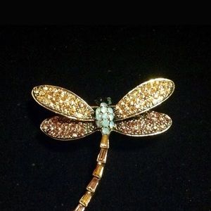 Vintage Gold Brown Topaz Dragonfly Fashion Brooch